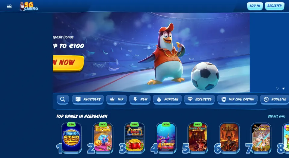 Homepage di SGCasino, casinò non AAMS